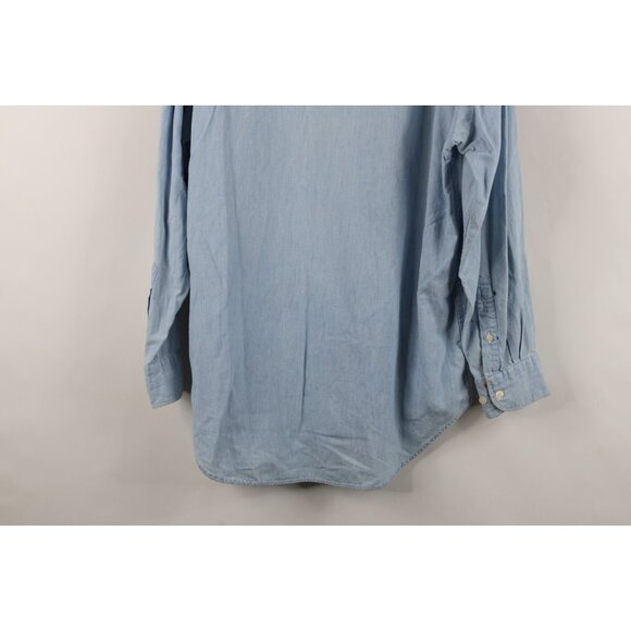 Vtg 90s Gap Mens Medium Distressed Denim Jean Collared Button Down Shirt Blue - Picture 13 of 13